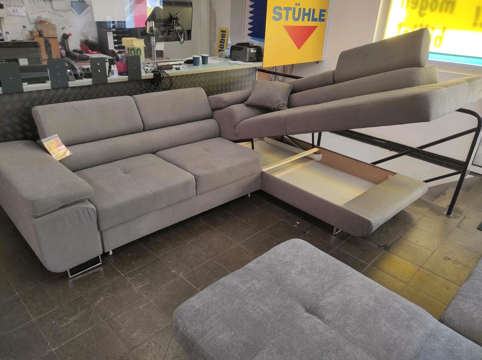 Sofa L Form Garnitur Couch Schlaffunktion ,Bettkasten und verstellbare  Kopfstützen, Wohnlandschaften